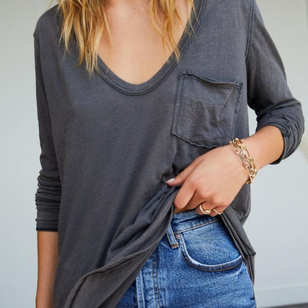 FREE PEOPLE - FP - WE THE FREE  - BETTY LONG SLEEVE L/S TEE - CHARCOAL - XL